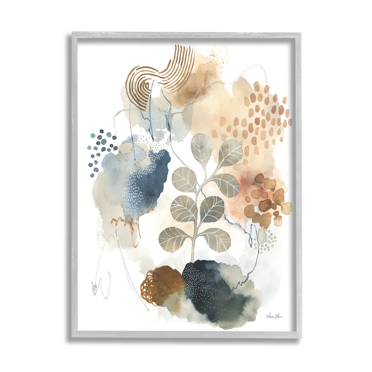 Stupell Industries Modern Abstract Botanicals Spiral Shape Collage Blue Brown Framed Wall Art